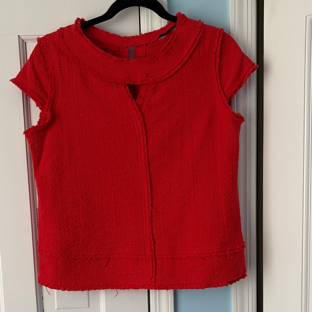 Zara Red Textured Short Sleeve Top